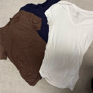 Maternity Basic V-Neck Tee Trio — White, Navy, Brown